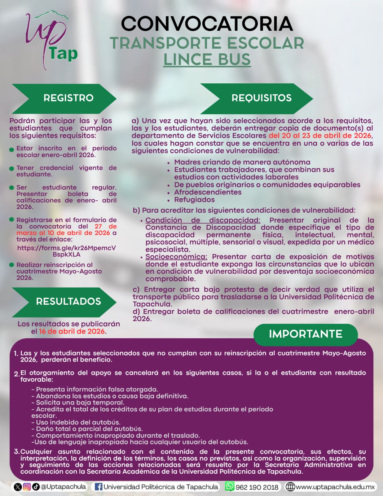 CONVOCATORIA LINCE BUS MAY-AGO 26