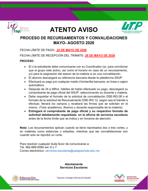 CONVOCATORIA RECURSAMIENTOS Y CONVALIDACIONES