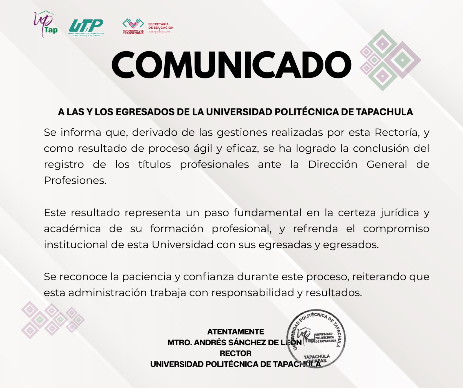 COMUNICADO TITULACIÓN
