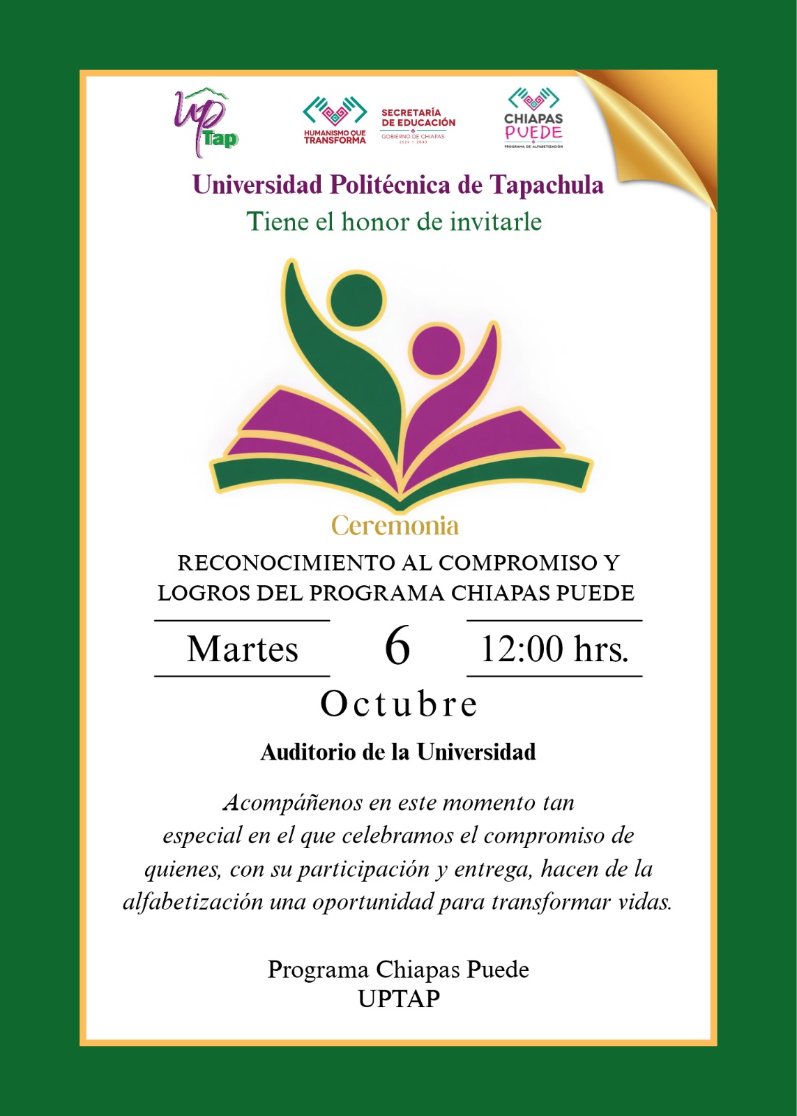 RECONOCIMIENTO AL COMPROMISO Y LOGROS DE PROGRAMA CHIAPAS PUEDE